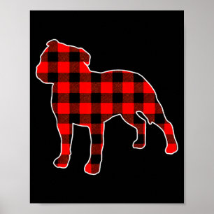 Red Buffalo Plaid Pajama Staffy Christmas Dog Love Poster