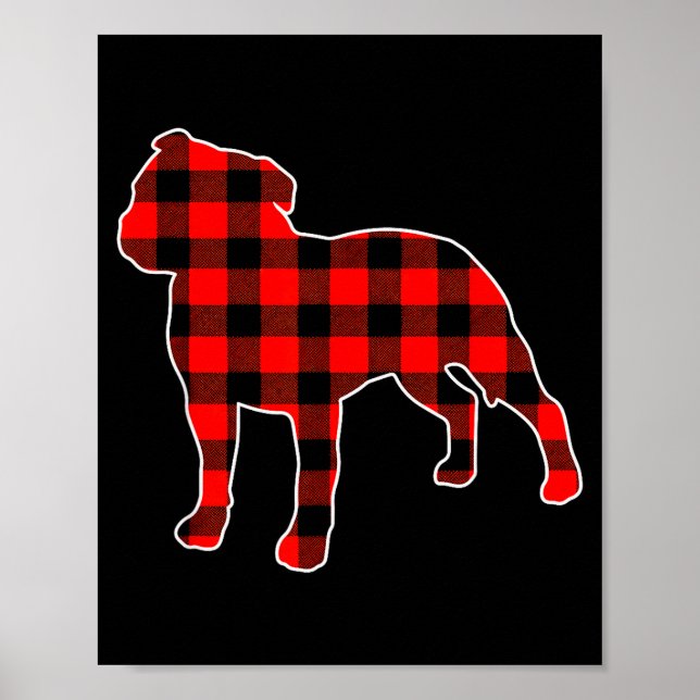 Red Buffalo Plaid Pajama Staffy Christmas Dog Love Poster (Front)