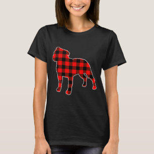 Red Buffalo Plaid Pajama Staffy Christmas Dog Love T-Shirt
