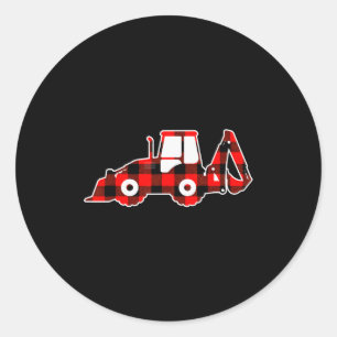 Red Buffalo Plaid Pajama Tractor Christmas  Classic Round Sticker