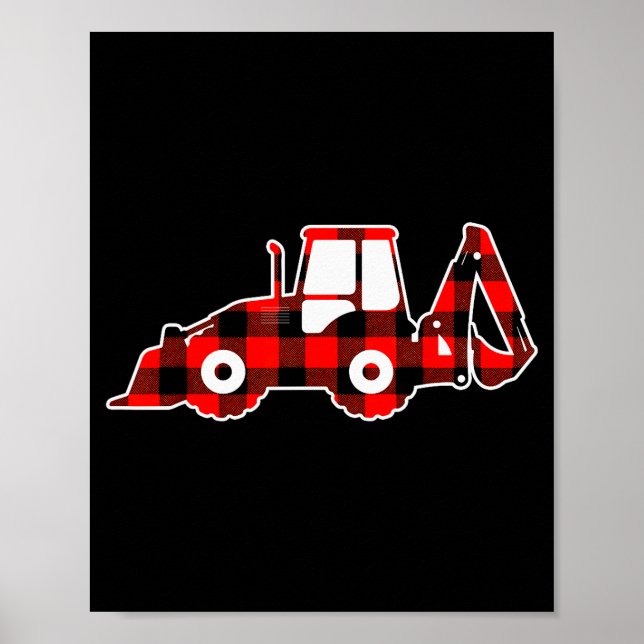Red Buffalo Plaid Pajama Tractor Christmas  Poster (Front)
