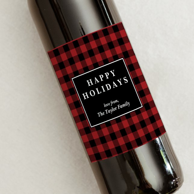 Red Buffalo Plaid Pattern Christmas Gift Wine Label (Creator Uploaded)