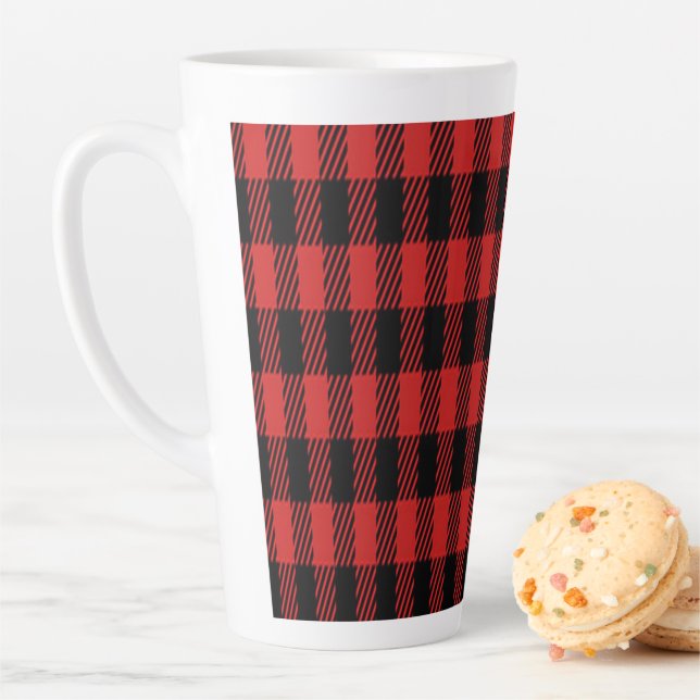 Red Buffalo Plaid Pattern Latte Mug (In Situ)