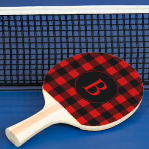 Red Buffalo Plaid Pattern with Your Monogram Ping Pong Paddle