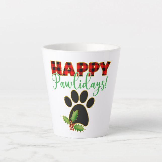 Red Buffalo Plaid Paw Print Christmas Latte Mug (Front)