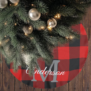 Red Buffalo Plaid   Personal Initial   Gift Brushed Polyester Tree Skirt