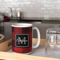 Red Buffalo Plaid | Personal Initial | Gift Coffee