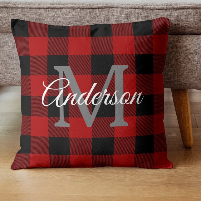 Red Buffalo Plaid | Personal Initial | Gift Cushion (Creator Uploaded)