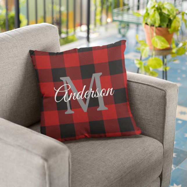 Red Buffalo Plaid | Personal Initial | Gift Cushion (Creator Uploaded)