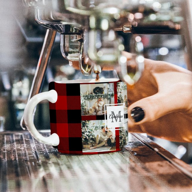 Red Buffalo Plaid | Personal Initial | Gift Espresso Cup (Creator Uploaded)
