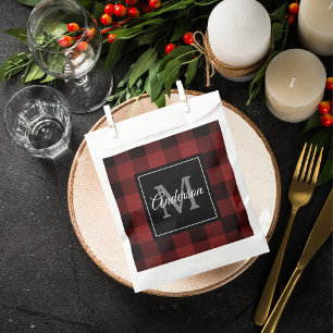 Red Buffalo Plaid Personal Initial Gift Favour Bag
