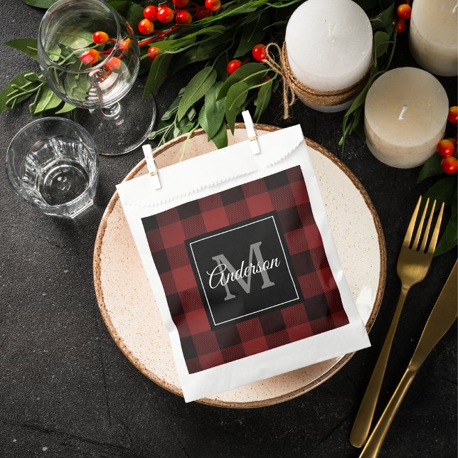 Red Buffalo Plaid | Personal Initial | Gift Favour Bag (Creator Uploaded)