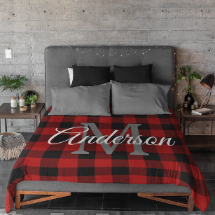 Red Buffalo Plaid   Personal Initial   Gift Fleece Blanket