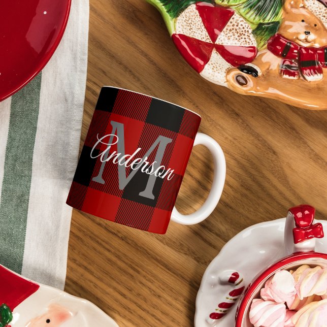 Red Buffalo Plaid | Personal Initial | Gift Mug (Creator Uploaded)
