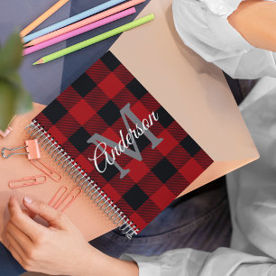 Red Buffalo Plaid   Personal Initial   Gift Notebook