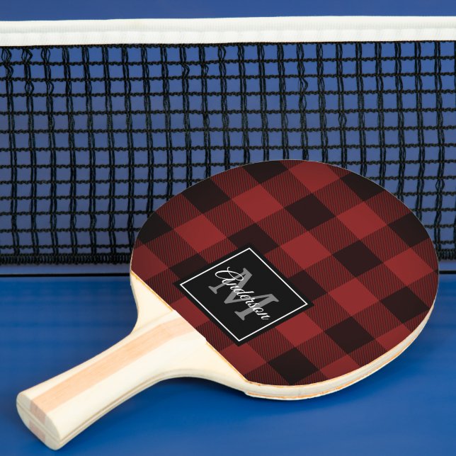 Red Buffalo Plaid | Personal Initial | Gift Ping Pong Paddle (Insitu)