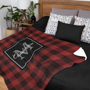 Red Buffalo Plaid   Personal Initial   Gift Sherpa Blanket