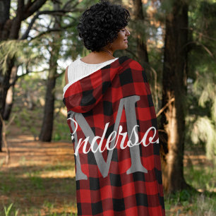 Red Buffalo Plaid   Personal Initial   Gift Sherpa Blanket