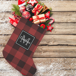 Red Buffalo Plaid   Personal Initial   Gift Small Christmas Stocking