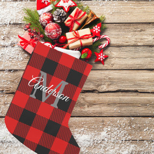 Red Buffalo Plaid   Personal Initial   Gift Small Christmas Stocking