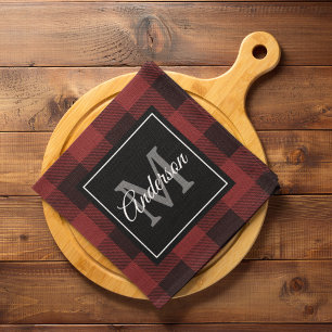 Red Buffalo Plaid   Personal Initial   Gift Tea Towel