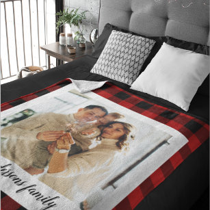 Red Buffalo Plaid & Personal Name And Photo Fleece Blanket