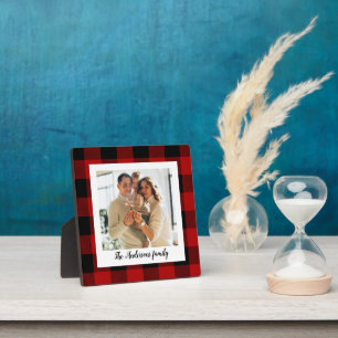 Red Buffalo Plaid & Personal Name And Photo Plaque