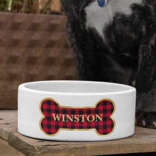 Red Buffalo Plaid Personalized Dog Pet  Bowl