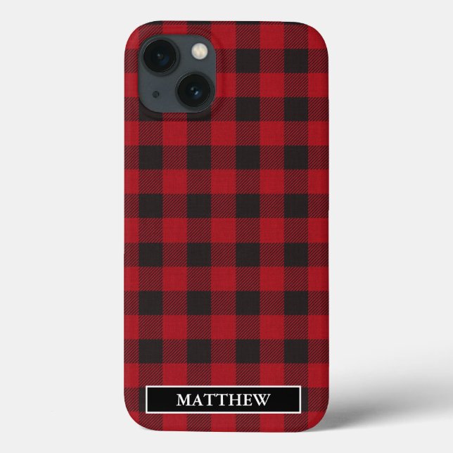 Red Buffalo Plaid Personalized Name Case-Mate iPhone Case (Back)
