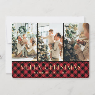 Red Buffalo Plaid Photo Collage Christmas Cards