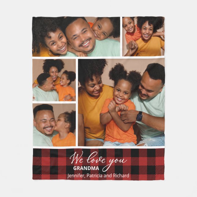Red Buffalo Plaid Photo Collage   Fleece Blanket (Front)