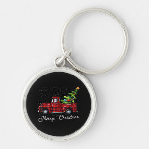 Red Buffalo Plaid Pickup Truck with Tree Merry Chr Key Ring