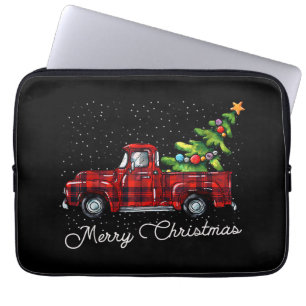 Red Buffalo Plaid Pickup Truck with Tree Merry Chr Laptop Sleeve