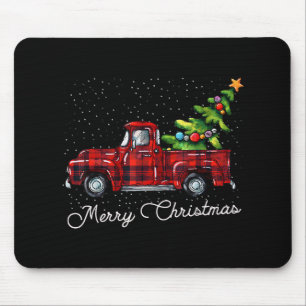 Red Buffalo Plaid Pickup Truck with Tree Merry Chr Mouse Pad