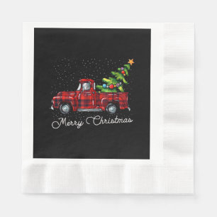 Red Buffalo Plaid Pickup Truck with Tree Merry Chr Napkin