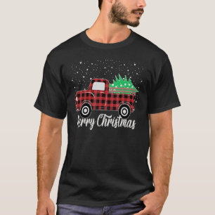 Red Buffalo Plaid Pickup Truck with Tree Merry Chr T-Shirt