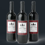 Red Buffalo Plaid Pines Merry Christmas Wine Label<br><div class="desc">Red Buffalo Plaid Merry Christmas Wine Label includes pine tree silhouettes.</div>