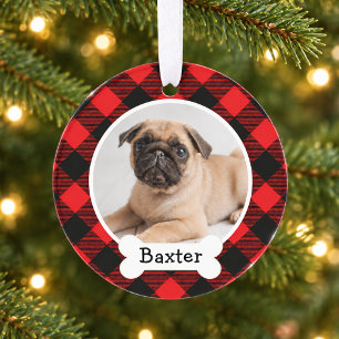 Red Buffalo Plaid Puppy Dog Photo Ornament