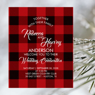 red buffalo plaid rustic winter wedding welcome poster