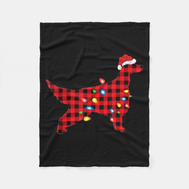 Red Buffalo Plaid Santa Irish Setter Dog Christmas Fleece Blanket (Front)