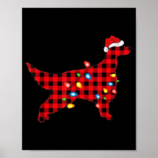 Red Buffalo Plaid Santa Irish Setter Dog Christmas Poster (Front)