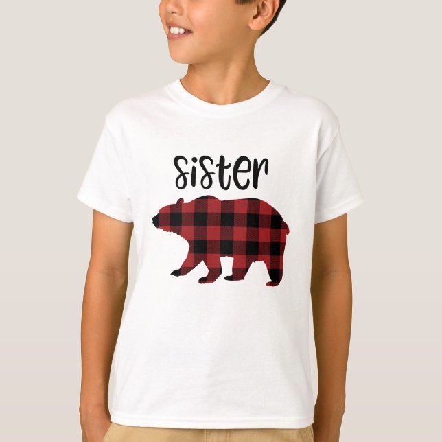 Red Buffalo Plaid Sister Bear Holiday T-Shirt (Front)