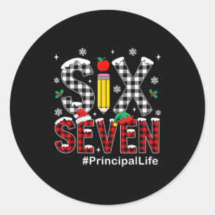 Red Buffalo Plaid Six Seven 6 7 Meme Xmas Principa Classic Round Sticker