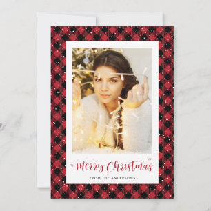 Red Buffalo Plaid Snow Photo Christmas Cards