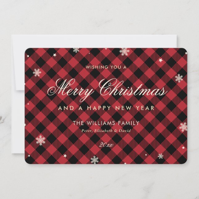 Red Buffalo Plaid Snowflake Holiday Card (Front)