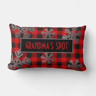 Red Buffalo Plaid Sparkly Snowflakes Lumbar Cushion