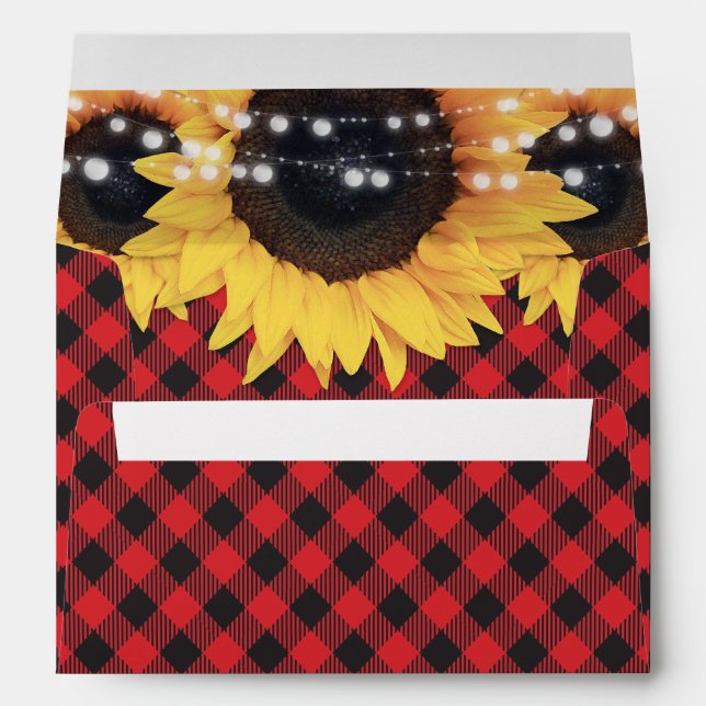Red Buffalo Plaid Sunflower Wedding Envelope (Back (Bottom))