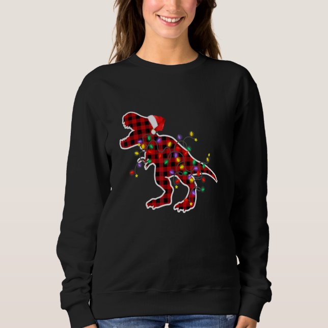 Red Buffalo Plaid T Rex Dinosaur Christmas Pyjamas Sweatshirt (Front)