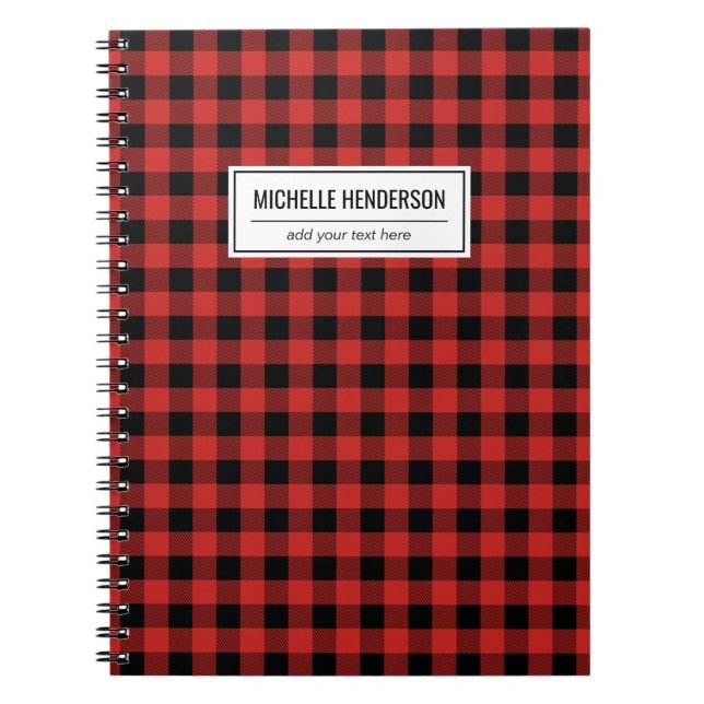 Red Buffalo Plaid Tartan Personalised Name Notebook (Front)