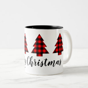Red Buffalo Plaid Trees Your Text Two-Tone Coffee Mug
